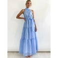 thumbnail image 3 of Women'S Summer Floral Maxi Sun Dress Sleeveless Halter Neck Flowy Ruffle Hem Long Boho Dresses with Belt Blue S, 3 of 8