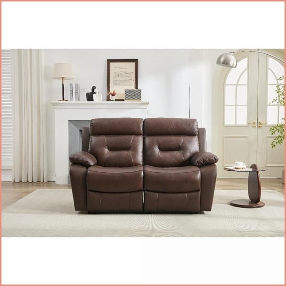 Contemporary Two-Seat Non-Power Reclining Sofa with Genuine Leather Match | Brown | Genuine Leather | Pillow Top Arms
