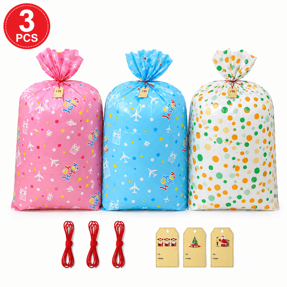 Extra Large Gift Bags Oversized Plastic Storage Bags Jumbo Wrapping Bags for Presents Birthday Christmas Party 36'' x 56'' 3 Pcs Multicolor