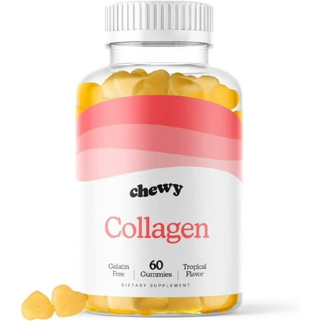 Collagen Gummies for Women and Men by Chewy - for Beautiful Hair, Glowing Skin, and Strong Nails - Tropical Flavor, Gelatin-Free, Natural Flavors, Non-GMO - 60 Gummies
