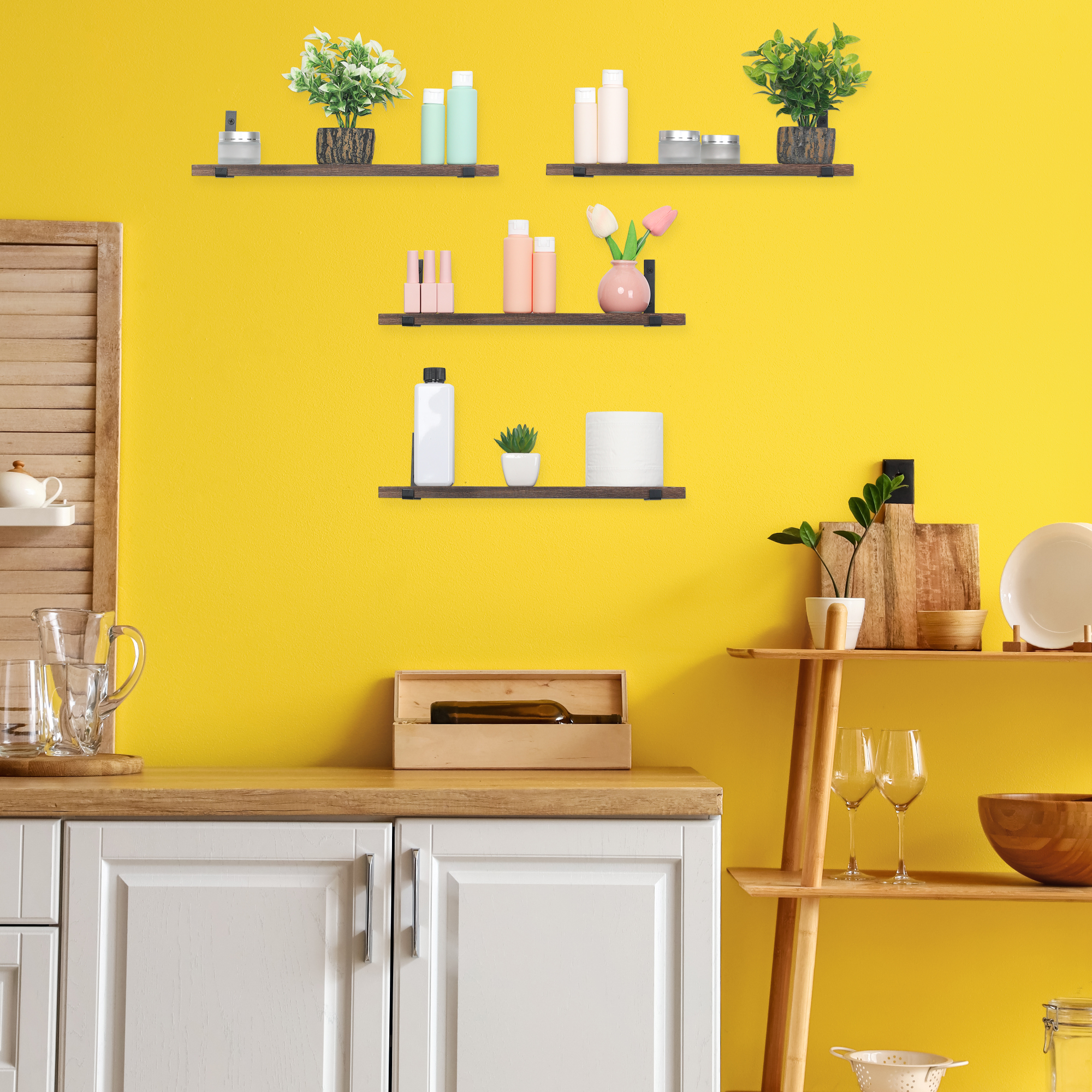 Unique Bargains Acrylic Floating Shelves for Wall Bathroom Living Room Kitchen Dark Brown 15.7*5.9in