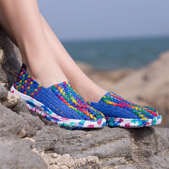 Awdenio Women's Athletic Shoes , Women Woven Flats Breathable Shallow Mouth Lazy Slip Comfort Shoes