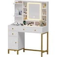 thumbnail image 1 of Makeup Vanity with Openable Mirror and Charging Station, Vanity Desk with Lights and 4 Drawers, Dressing Table with Storage Shelves, Hooks, Hidden Space, 1 of 6