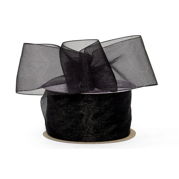 1.5" Wide Black Shimmer Sheer Organza Ribbon (Not Wired) - 25 Yards (5017201)