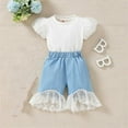 thumbnail image 2 of SHTXOZHI Baby Girls 2 Pcs Set Summer Puff Short Sleeve Tops Elastic Waist Jean Pants Toddler Outfit, 2 of 7