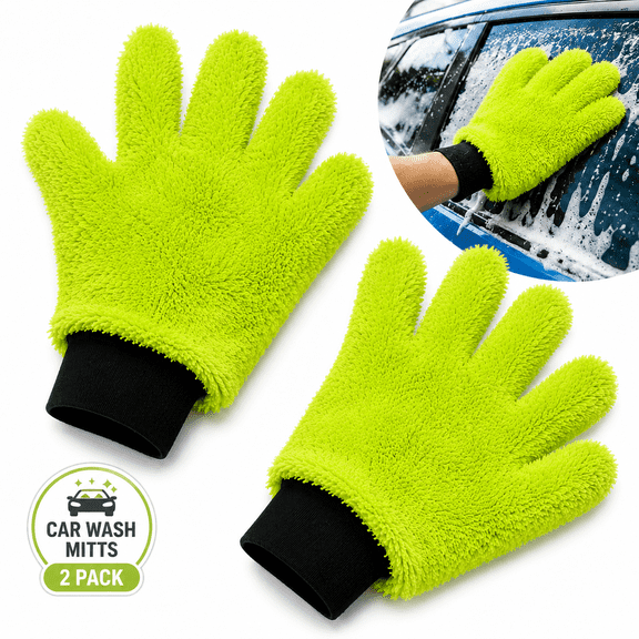HandyJoy 2 Pack Car Wash Glove, 5 Finger Microfiber Wash Mitt – Super Absorbent, Scratch-Free, Reusable , Machine Washable