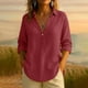 thumbnail image 2 of Tops formales,Blusa de lino con cuello en V para mujer, informal, de manga larga, con botones y cuello de solapa, para usar en casa o en la oficina, sopatenor, 2 of 8
