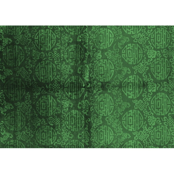 Ahgly Company Indoor Rectangle Oriental Emerald Green Industrial Area Rugs, 7' x 9'