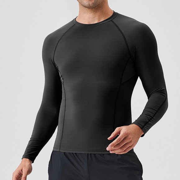 Timdgard Workout Tops for Men Crewneck Long Sleeve Shirts Tops Stretch Skinny Athletic Gym Muscle Tee