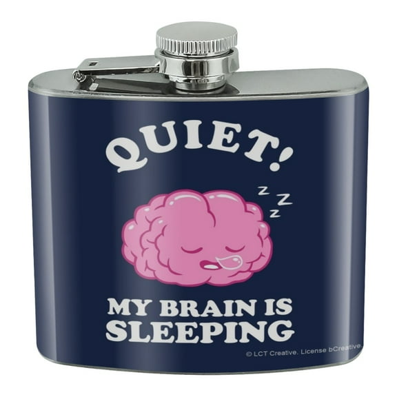 Quiet My Brain is Sleeping Funny Humor Stainless Steel 5oz Hip Drink Kidney Flask