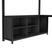 Bellemave Metal Loft Bed with L-shaped Desk and Storage, Queen Size Loft Bed Frame with Open Wardrobe and Shelves, Space-saving Loft Bed for Teens Adults (Queen, Black)