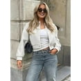 thumbnail image 3 of Females Solid Color Jacket Spring Casual Cropped Jackets Long Sleeve Zip Up Jacket Coat Outwear Beige L, 3 of 5