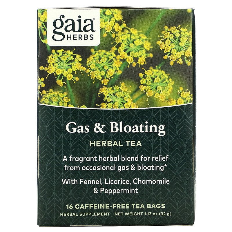 Gaia Herbs, Gas & Bloating, Herbal Tea, Caffeine-Free, 16 Tea Bags, 1.13 oz