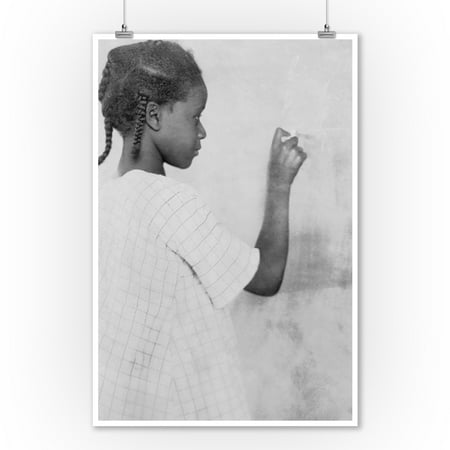 Photographs America Young African American Girl at Chalkboard - Vintage Photograph (9x12 Art Print, Wall Decor Travel Poster) ()