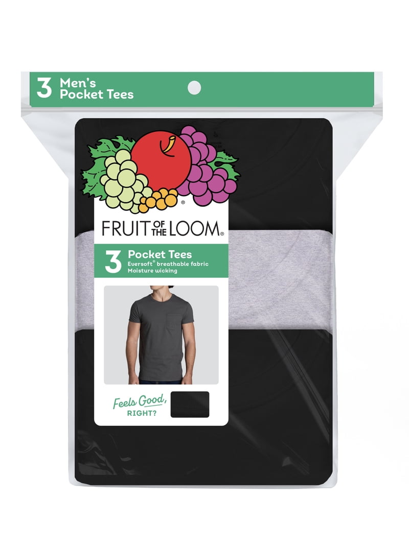 Fruit of the Loom, Men's EverSoft Pocket T-Shirt, XL, Black