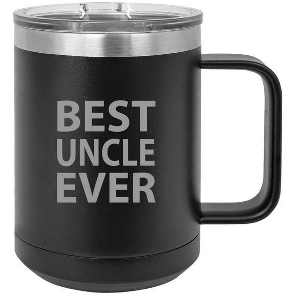 Best Uncle Ever Stainless Steel Vacuum Insulated 15 Oz Travel Coffee Mug with Slider Lid, Black