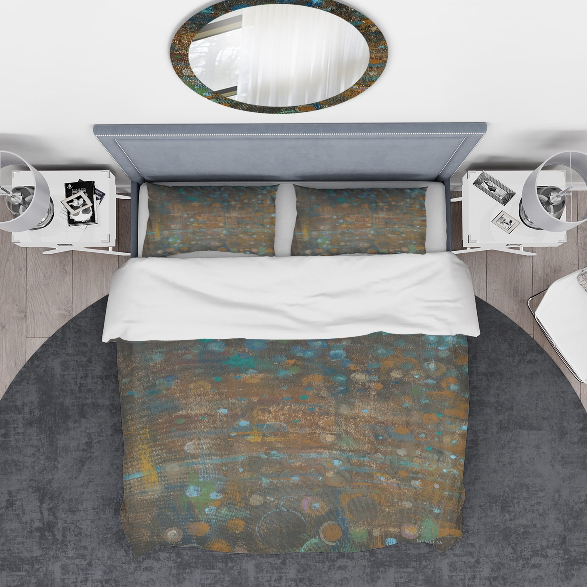 Designart 'Blue and Bronze Dots on Glass III' Geometric Duvet Cover Set