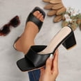 thumbnail image 5 of BRICH Women's Square Open Toe Heels Sandals Low Block Chunky Heeled Sandal Slip on Mules Comfortable Casual Dress Pumps Shoes Black 9, 5 of 8