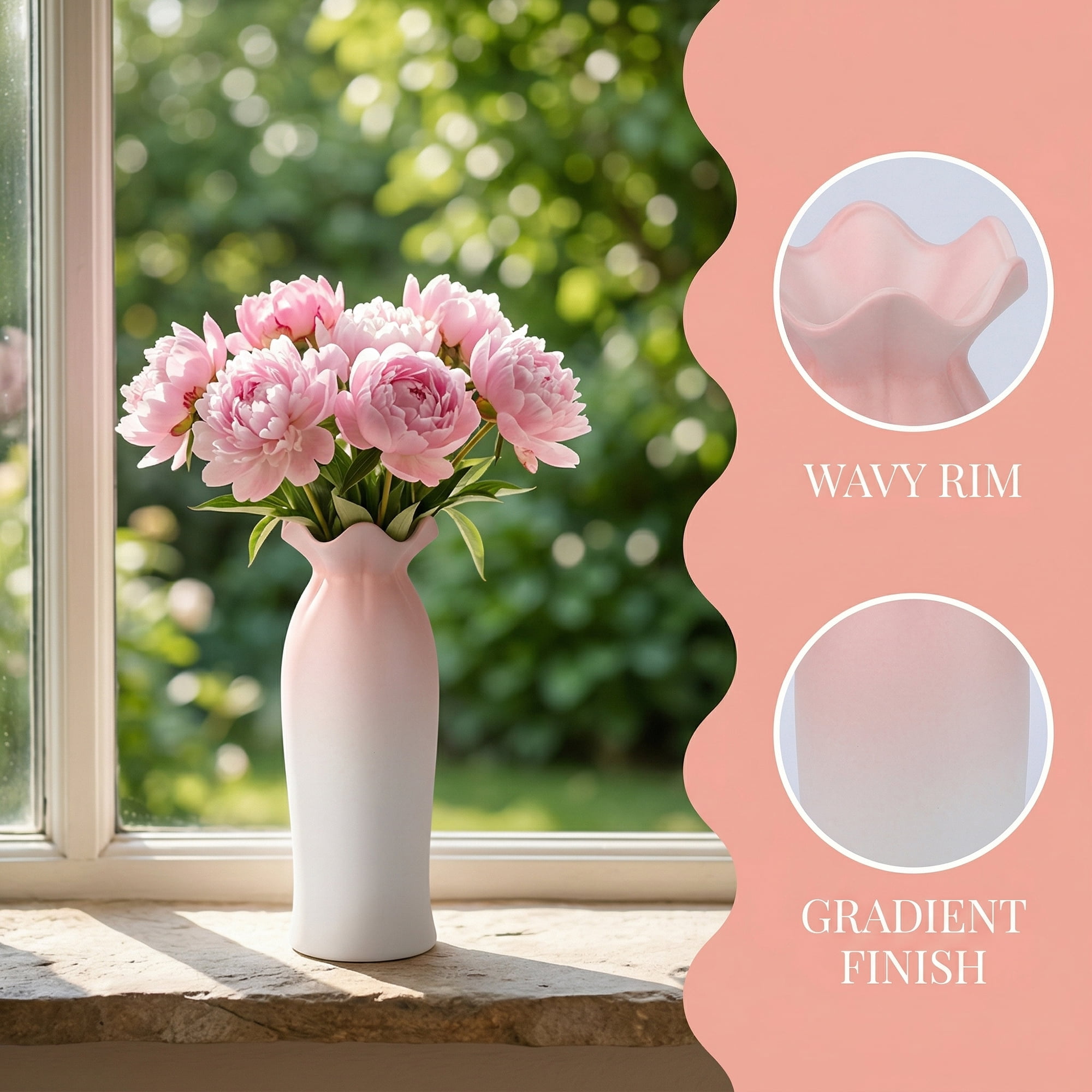 Unique Bargains Modern Tall Ceramic Vase for Decorative Pink 3.1"L x 3.1"W x 9.6"H