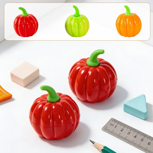 Linnome Random Color Pumpkin Shaped Single Hole Pencil Sharpener Compact Stationery Tool Decorative Desktop Ornament for Office Supply Use
