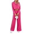 thumbnail image 2 of Arvbitana Women Fashion Pants Set Elegant Long Sleeve Lapel Collar Cropped Suit Top with Wide Leg Pants Fall Solid Streetwear Outfit, 2 of 9