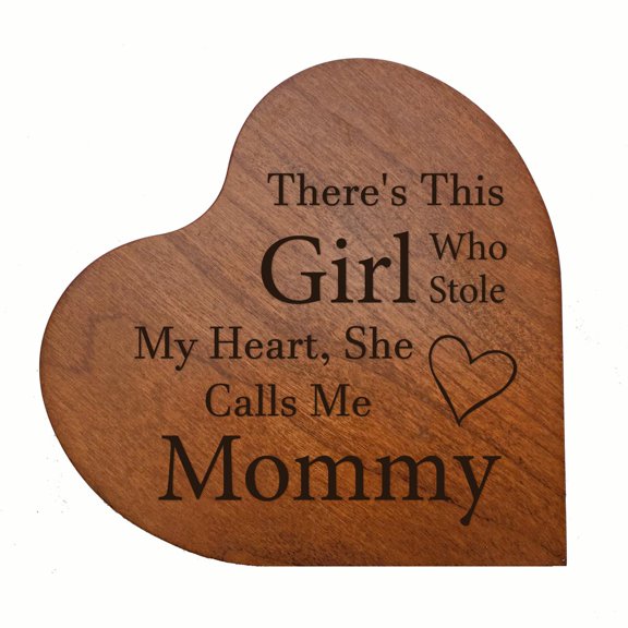 LifeSong Milestones Inspirational Engraved Wood Heart for Home Office Desk Table Décor - This Girl...She Calls Me Mommy (Cherry)