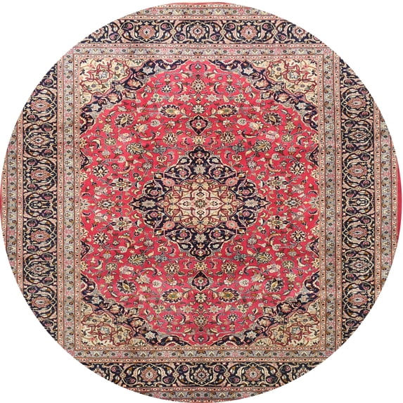 Ahgly Company Machine Washable Indoor Round Traditional Brown Red Area Rugs, 4' Round