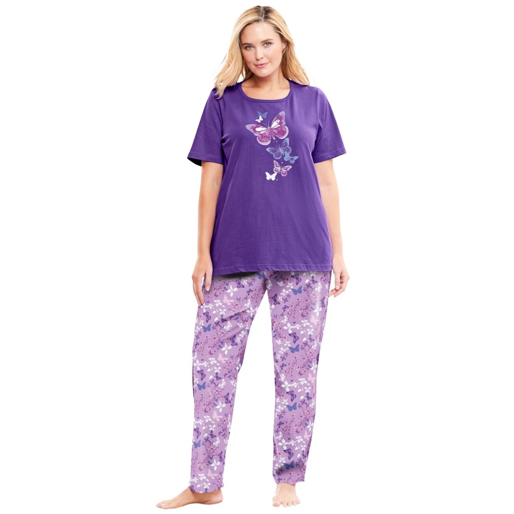 Dreams And Co Dreams And Co Womens Plus Size Graphic Tee Pj Set Pajamas 1x Plum Burst Floral