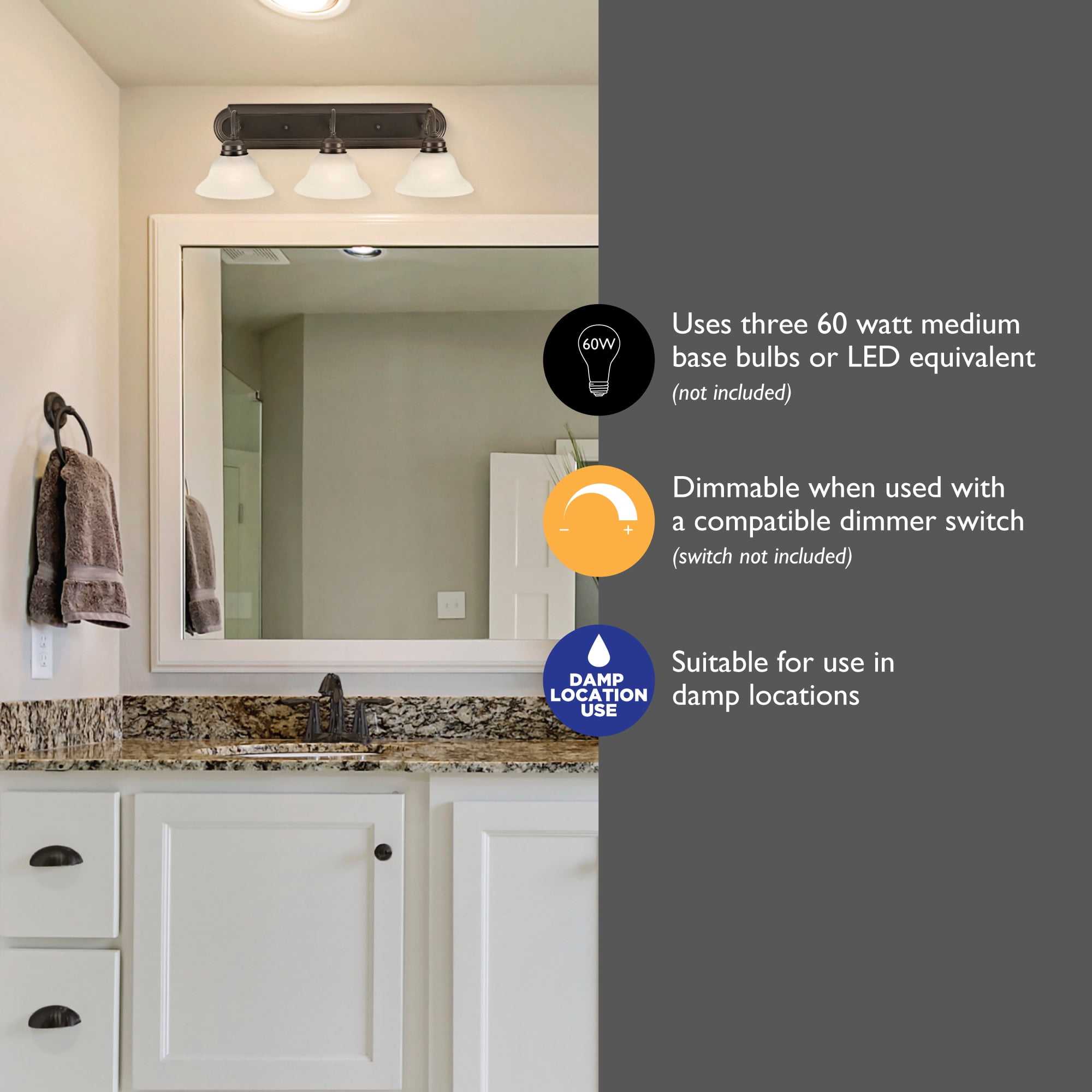 Design House Millbridge 3-Light Dimmable Wall or Vanity Light, Oil Rubbed Bronze