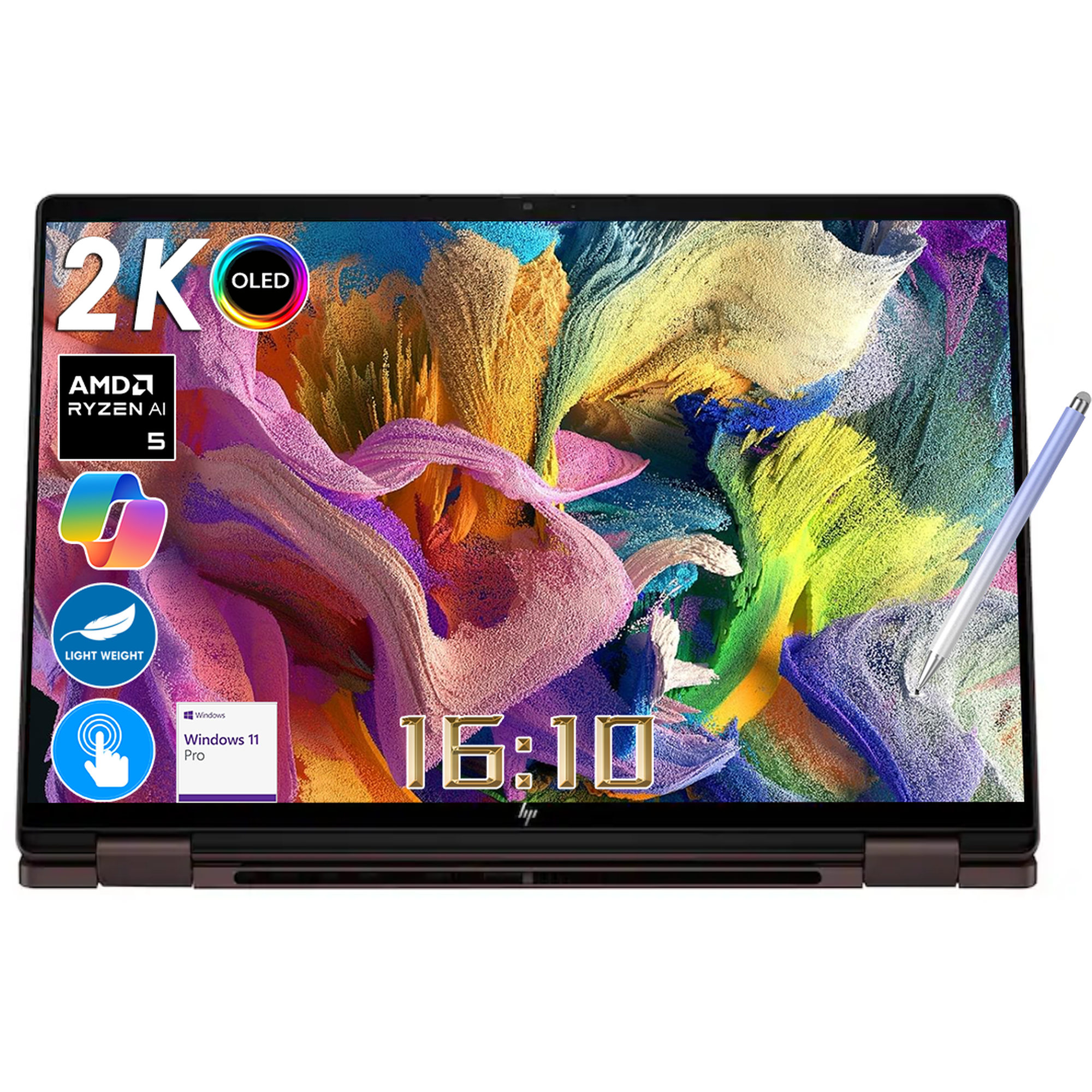 HP OmniBook X Flip 2-in-1 14" 2K OLED Touchscreen Laptop, AMD Ryzen AI 5 430, 16GB RAM, 1TB SSD, Copilot+ PC, Deep Espresso,Win11 Pro W/Stylus Pen