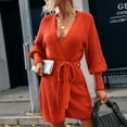 thumbnail image 4 of Fesfesfes Women Sweater Solid Color Long Sleeve Straps Cardigan Long Sweater Coat Clearance, 4 of 6
