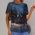 thumbnail image 6 of Christmas Snowman Snow House Women's T-Shirt Short Sleeve T Shirts Tops Tee Ladies Loose T, 6 of 6