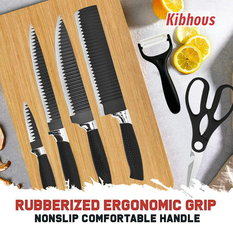 Beijiyi Kitchen Knife Set,Knife Set For Kitchen With Block 6 Pcs High  Carbon Stainless Steel Wooden Handle Knife Block Set Without Steak Knives