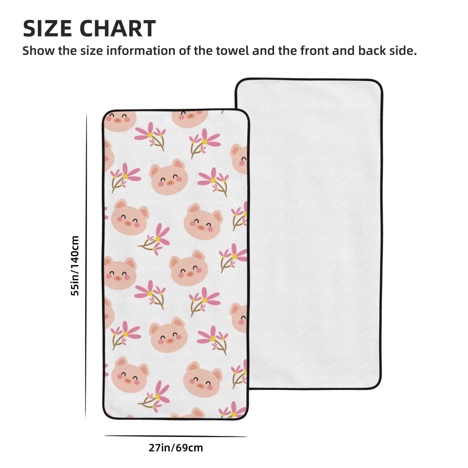 Cotton Bath Towels for Bathroom - Cute Pig Face and Plants Microfiber Quick Dry Towels for Body Bath Sheets, Personalized Beach Towel, Soft Shower Towels for Travel Home Beach 27*55in