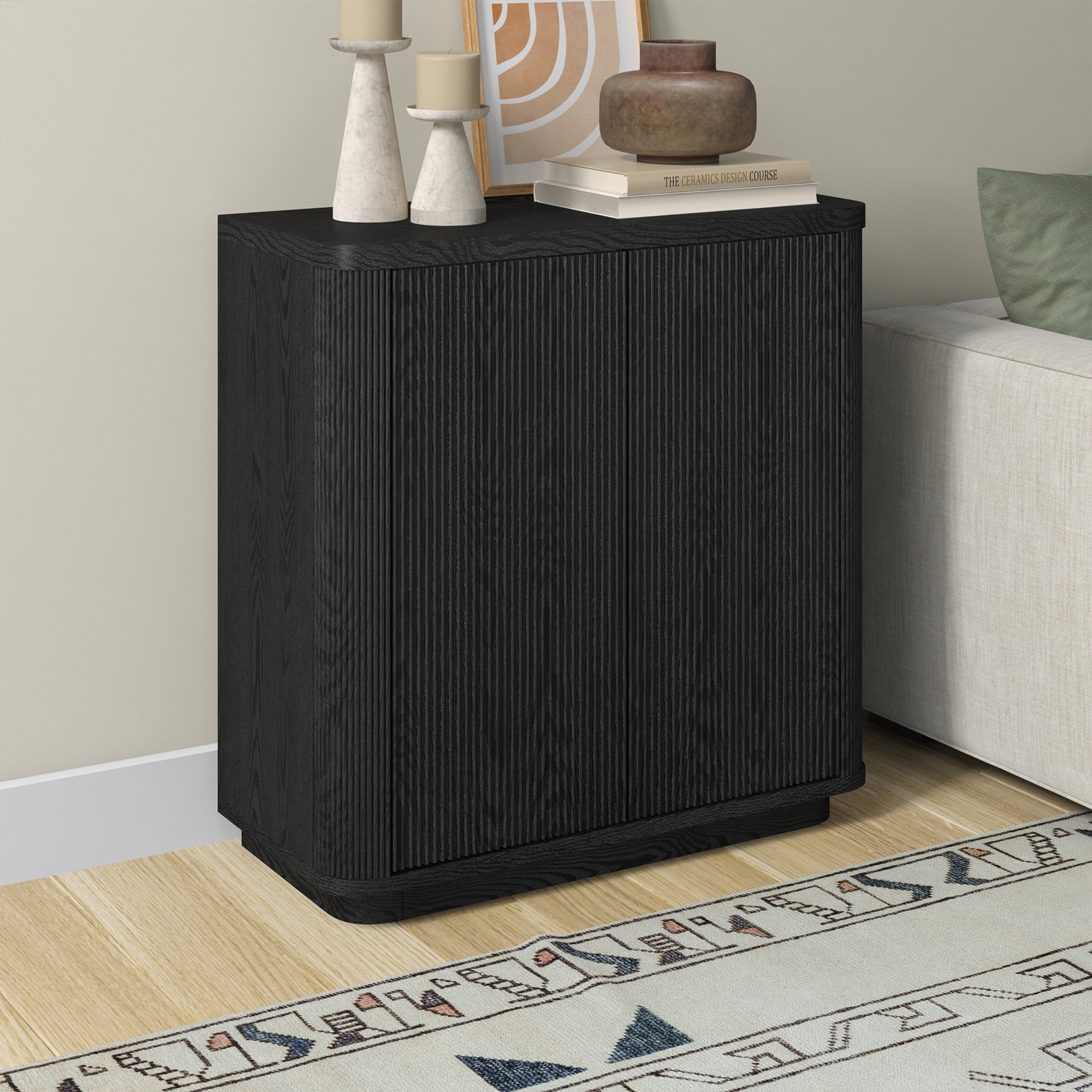 Evelyn&Zoe Modern/Contemporary 32" Wide Black Grain Accent Cabinet