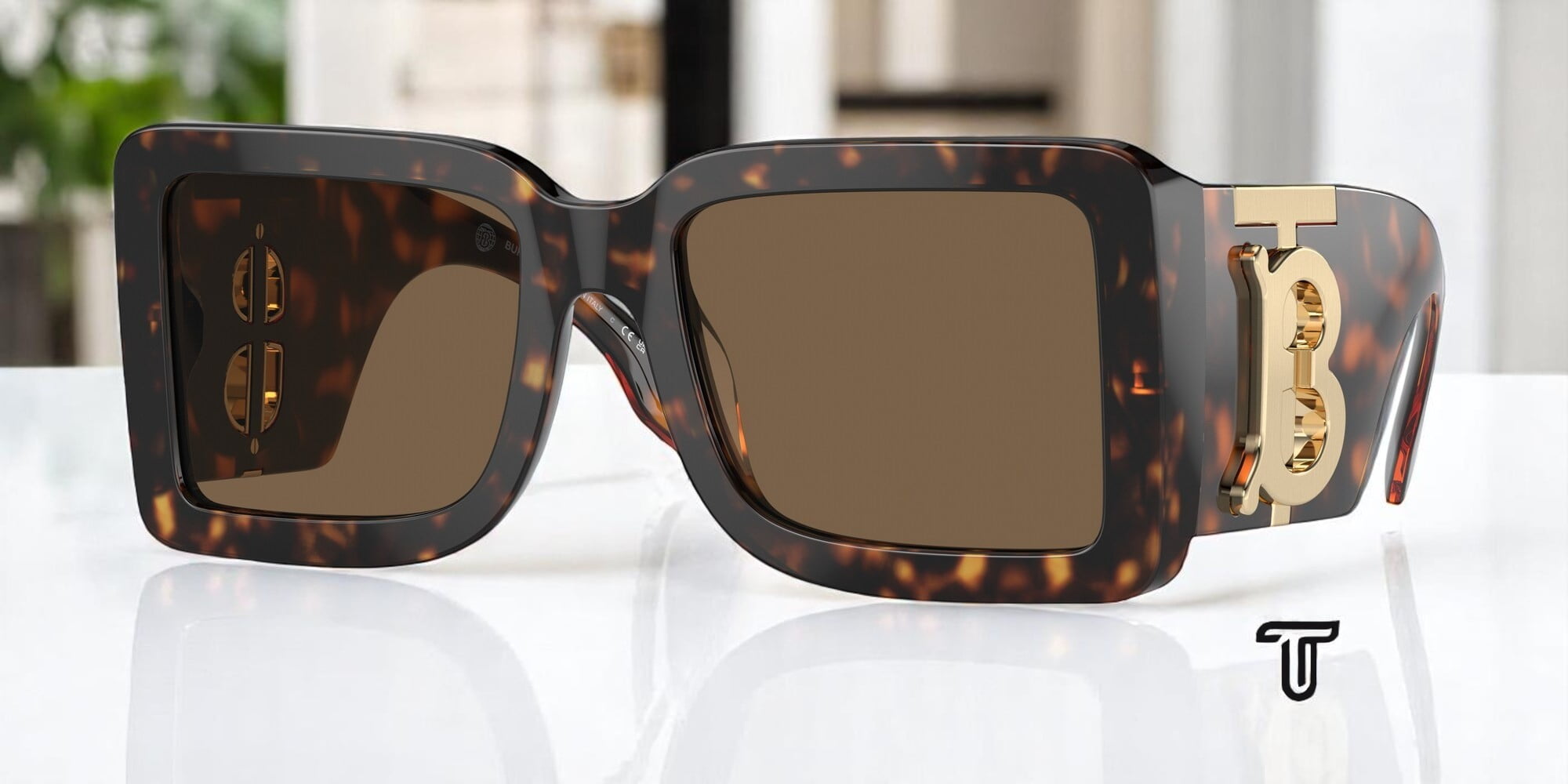 小物 CELINE Celine Gold Havana Green Lens CL40254U Triomphe Hexagon Sunglasses