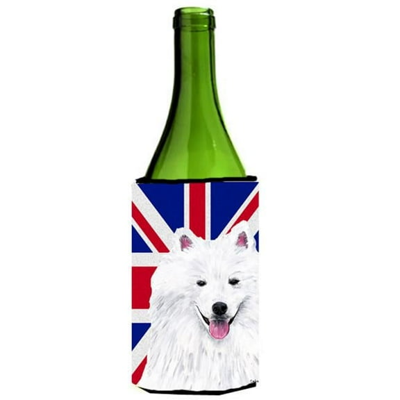 American Eskimo With English Union Jack British Flag Wine bottle sleeve Hugger - 24 Oz.