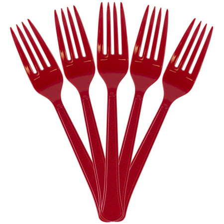 JAM Paper Premium Utensils Party Pack, Plastic Forks, Red, 48 Disposable