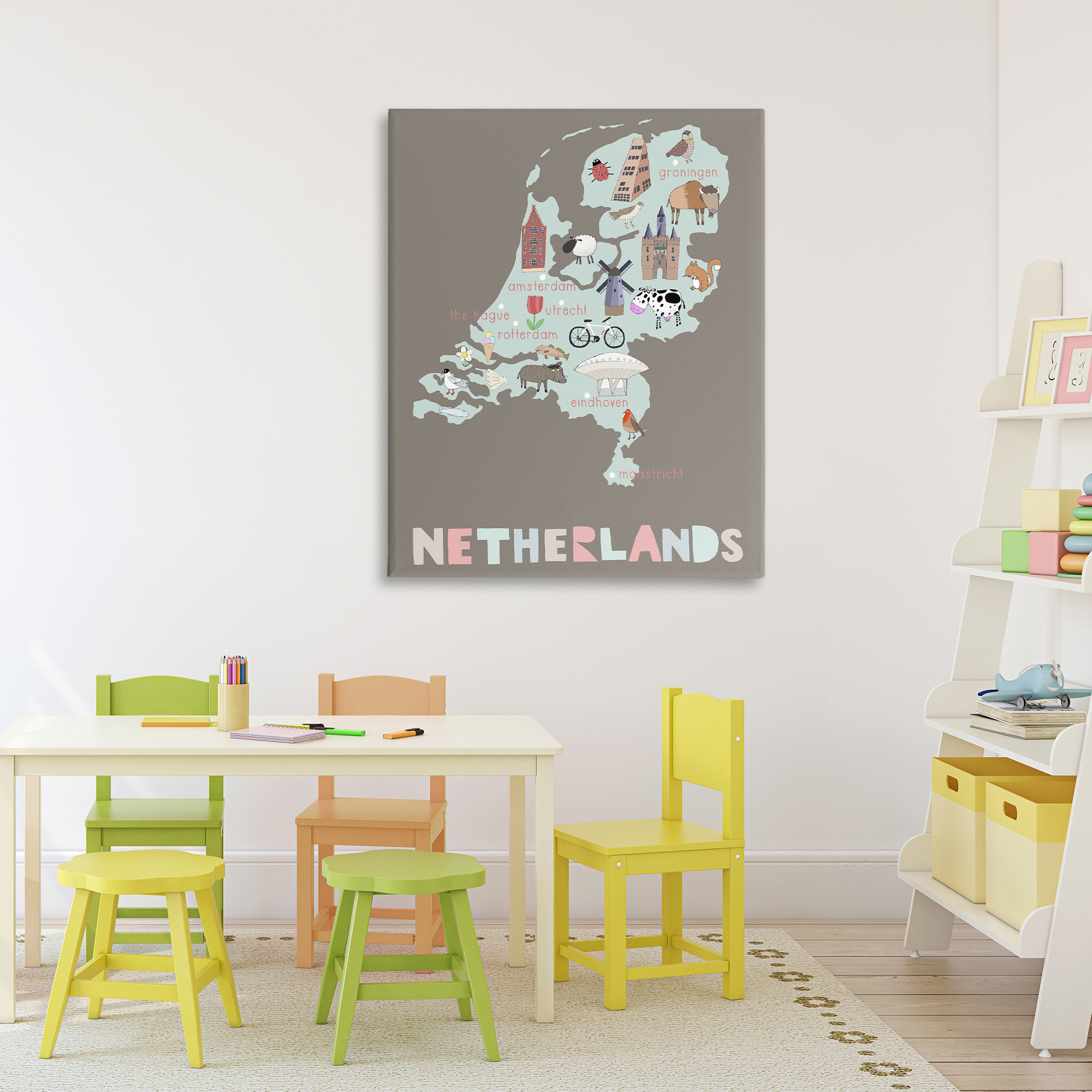 Kid's Map of Netherlands Canvas Wall Art, design by Carla Daly