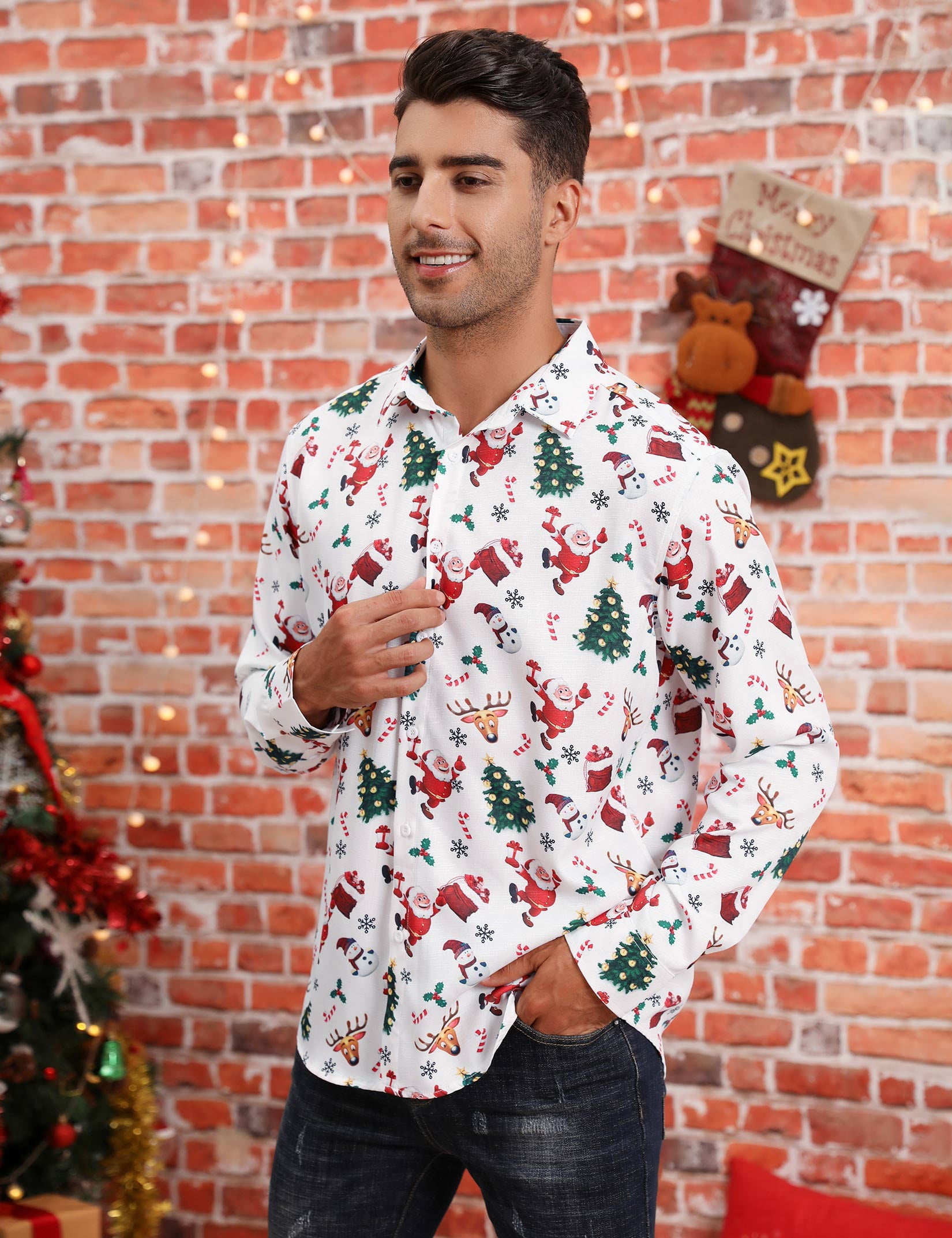 Mens Christmas Dress Shirts,Casual Xmas Long Sleeve Button Down Shirt for  Men Holiday Festive Shirt Vacation Party - Walmart.com