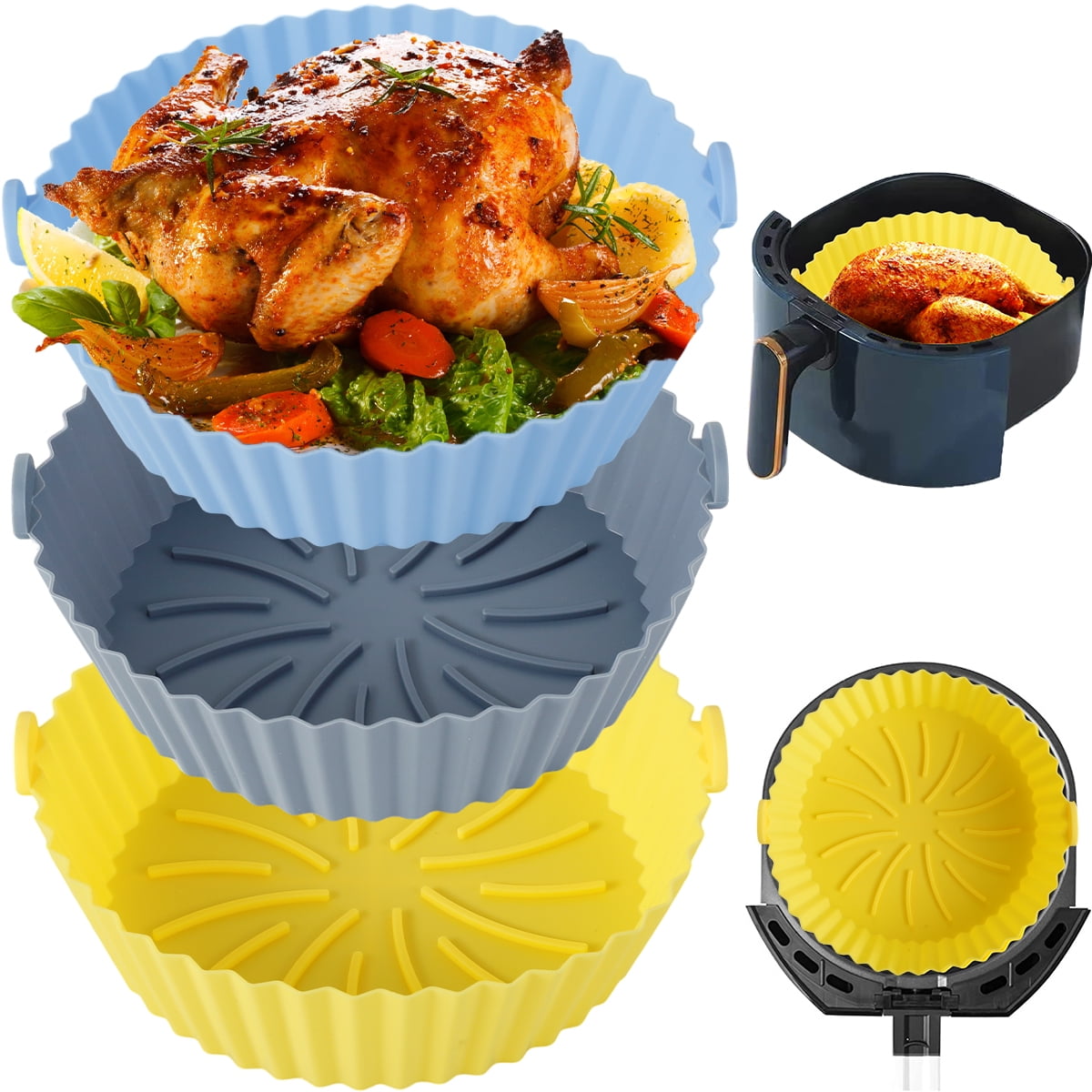Jokapy 3 Pcs Silicone Air Fryer Liners Reusable Air Fryer Silicone Pot 6.7inch Air Fryer Basket