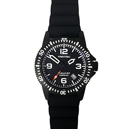 Aviation Band - Trintec Aviation ZULU-01 Co-Pilot Men's Black Steel Watch with Rubber Band