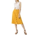thumbnail image 3 of INSPIRE CHIC Women's Button Front Elastic High Waist Belted Knee Length Skirt L Yellow, 3 of 8