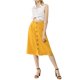 thumbnail image 2 of Falda de rodilla con cinturón y cintura alta elástica INSPIRE CHIC para mujer con botones frontales amarilla L, 2 of 7