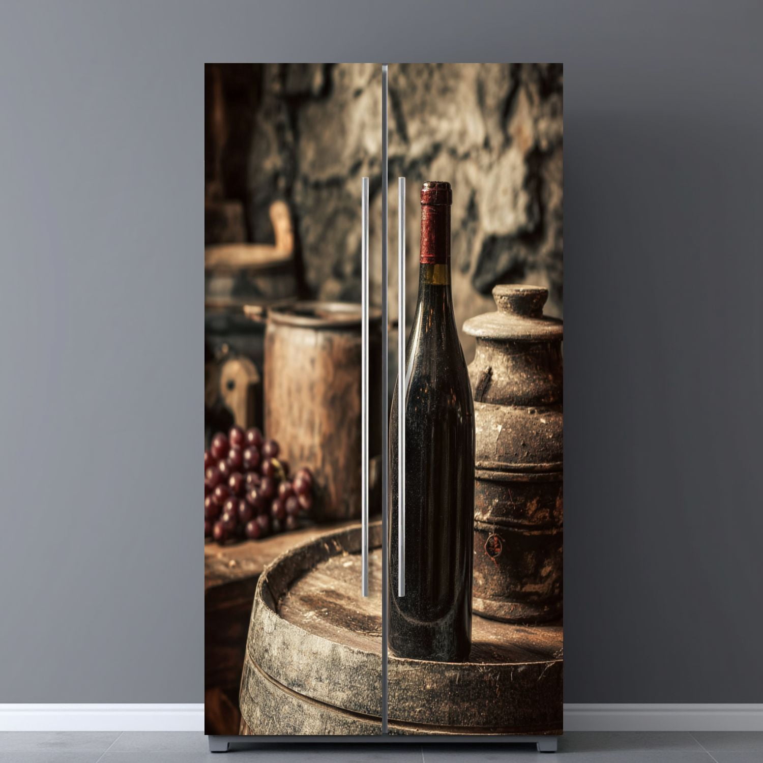 Self Adhesive Vinyl Refrigerator Wrap Set Red wine bottle cellar Door Mural Removable Fridge Sticker Peel and Stick&nbsp;Full Door Cover Decal Kitchen Bar Decor