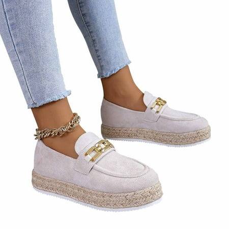 

WQJNWEQ Women s Flats Shoes Leisure Large Metal Style Bottomed Casual Fisherman s Hemp Rope Thick Sole Single Shoes Comfort