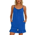 thumbnail image 2 of Cutuoiiu Womens Trendy Solid Color Romper with Thin Shoulder Straps and Pockets Ruffled Hem for Vacation Outings Gift, 2 of 6