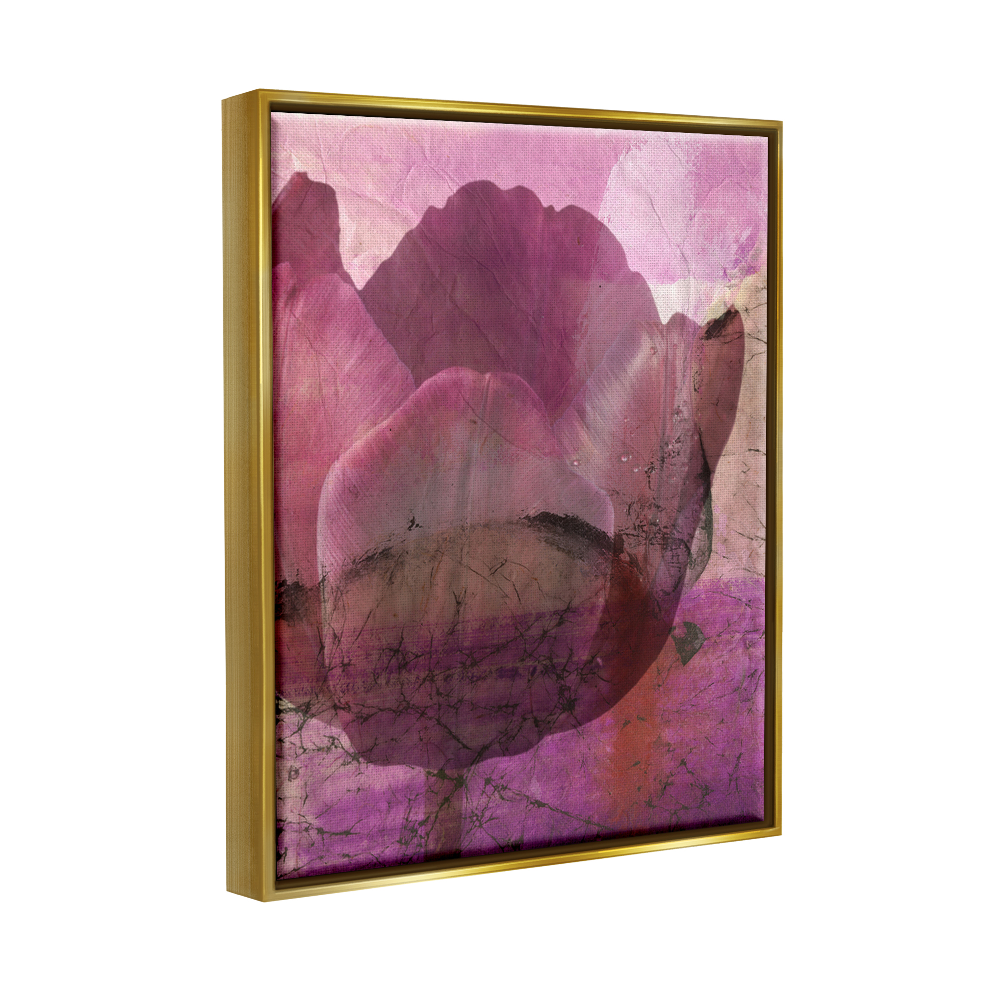 Stupell Abstract Pink Distressed Tulip Collage Botanical & Floral Painting Gold Floater Framed Art Print Wall Art