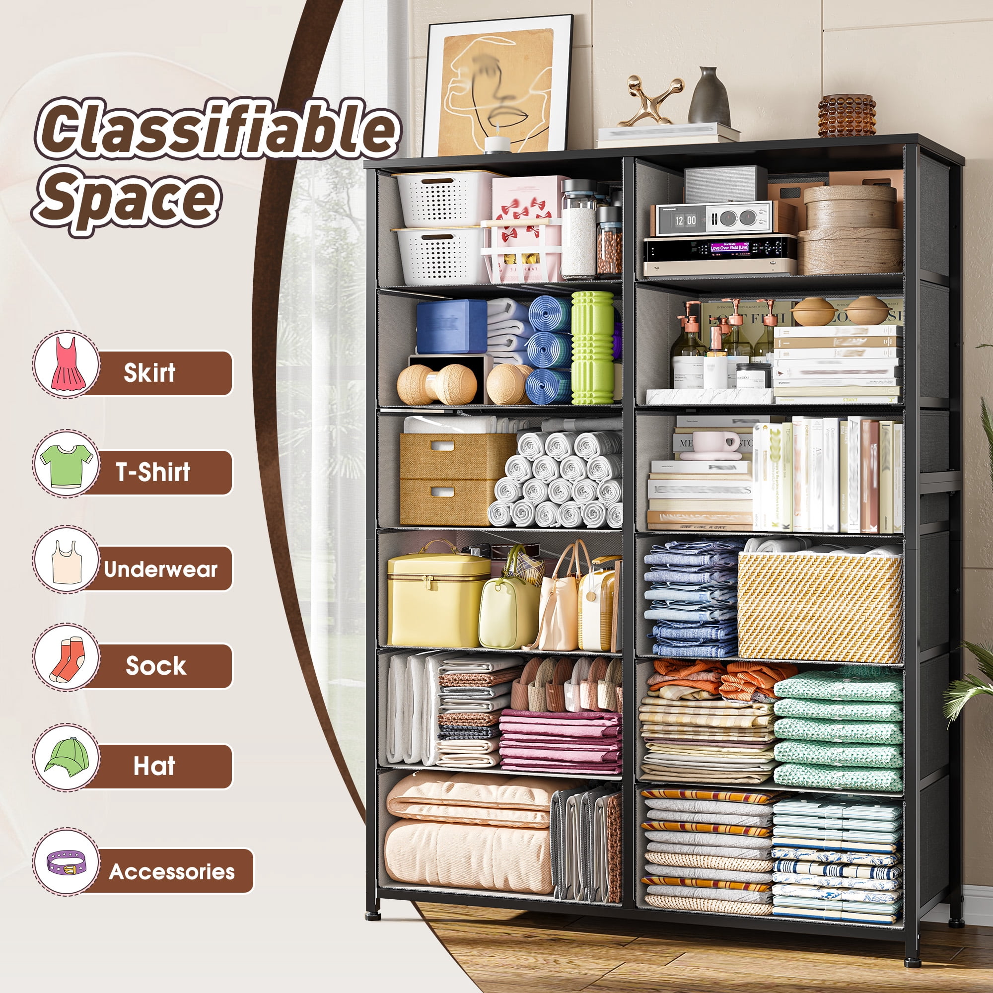 52.2" H Dresser for Bedroom with Fabric Drawers Tall Dresser with Wooden Top for Living Room, Light Gray