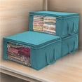 thumbnail image 2 of 1 caja de almacenamiento de tela no tejida de gran capacidad para ropa, colcha, manta, ropa de cama, organizador plegable a prueba de humedad, color azul, 2 of 8